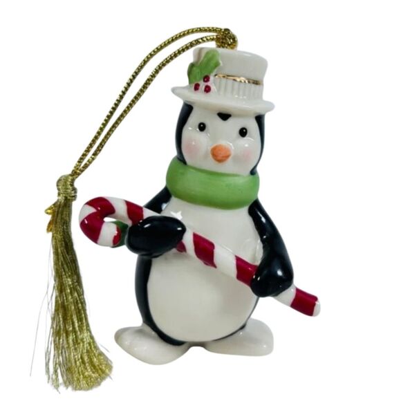 Lenox Very Merry Christmas Porcelain Penguin Candy Cane Ornament American Design - Picture 2 of 4
